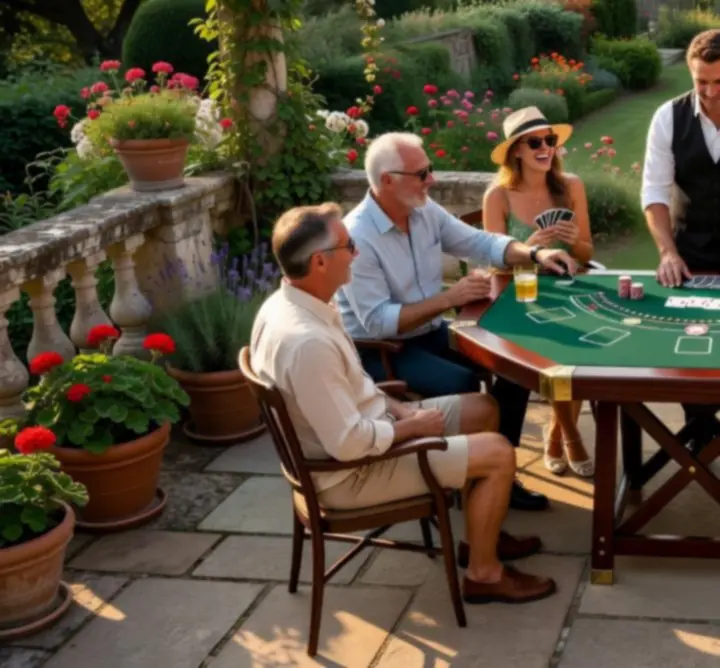 Mobilne stanowisko blackjacka przygotowane w eleganckiej przestrzeni eventowej.