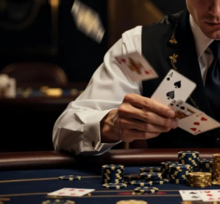 Krupierzy prowadzący rozdanie przy stole pokerowym