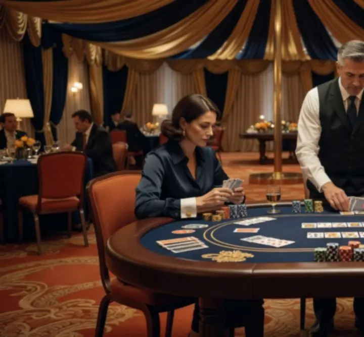 Mobilny stół pokerowy przygotowany na wieczorne wydarzenie